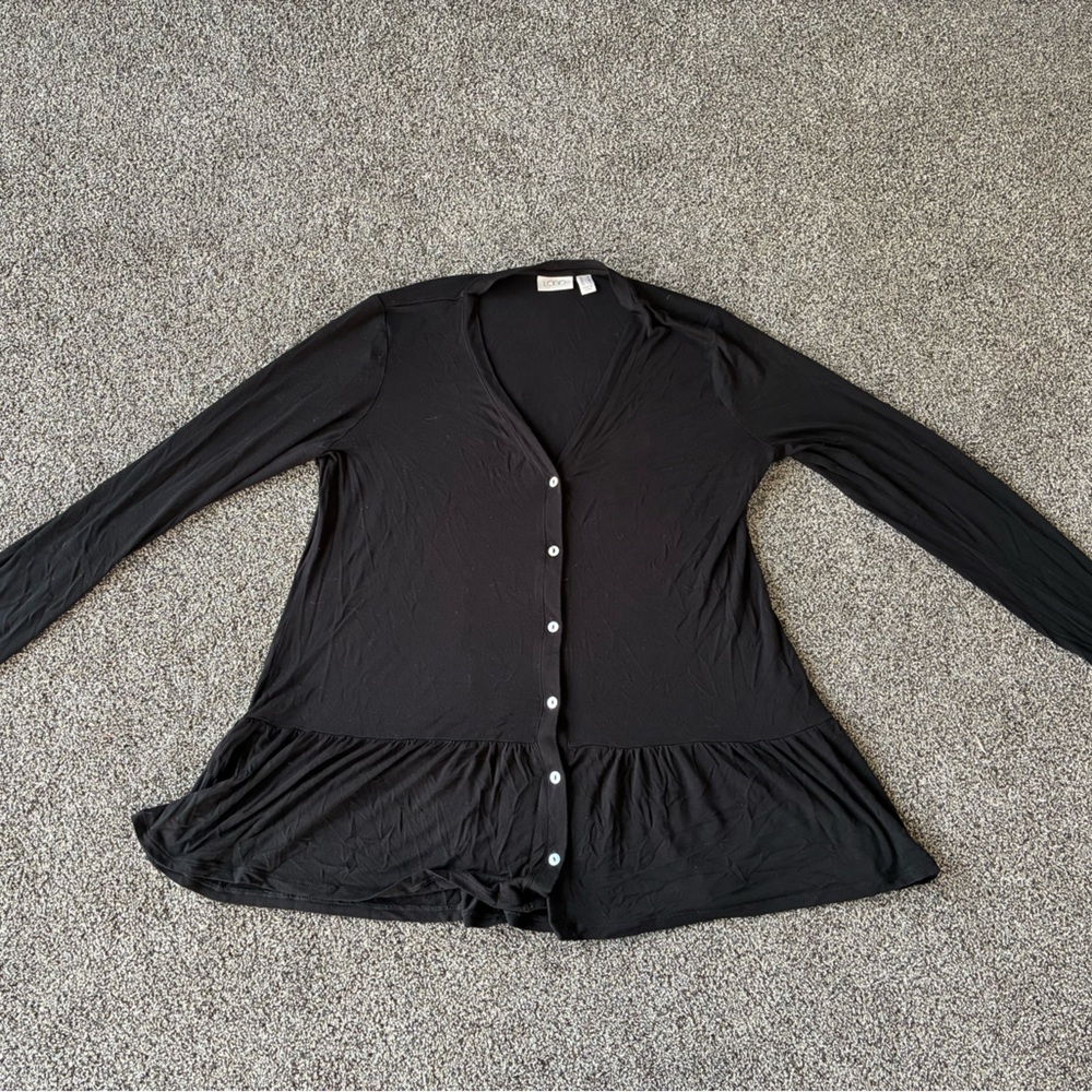 FINAL SALE 4/19/26 LOGO Lori Goldstein Black Sheer Cardigan Top, Size Medium